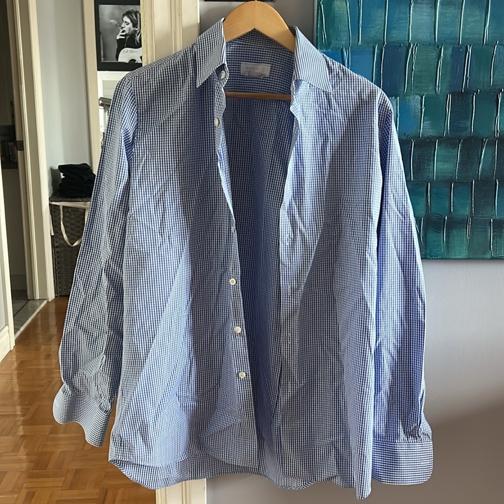 Prada Men's Blue Checkered Dress Shirt